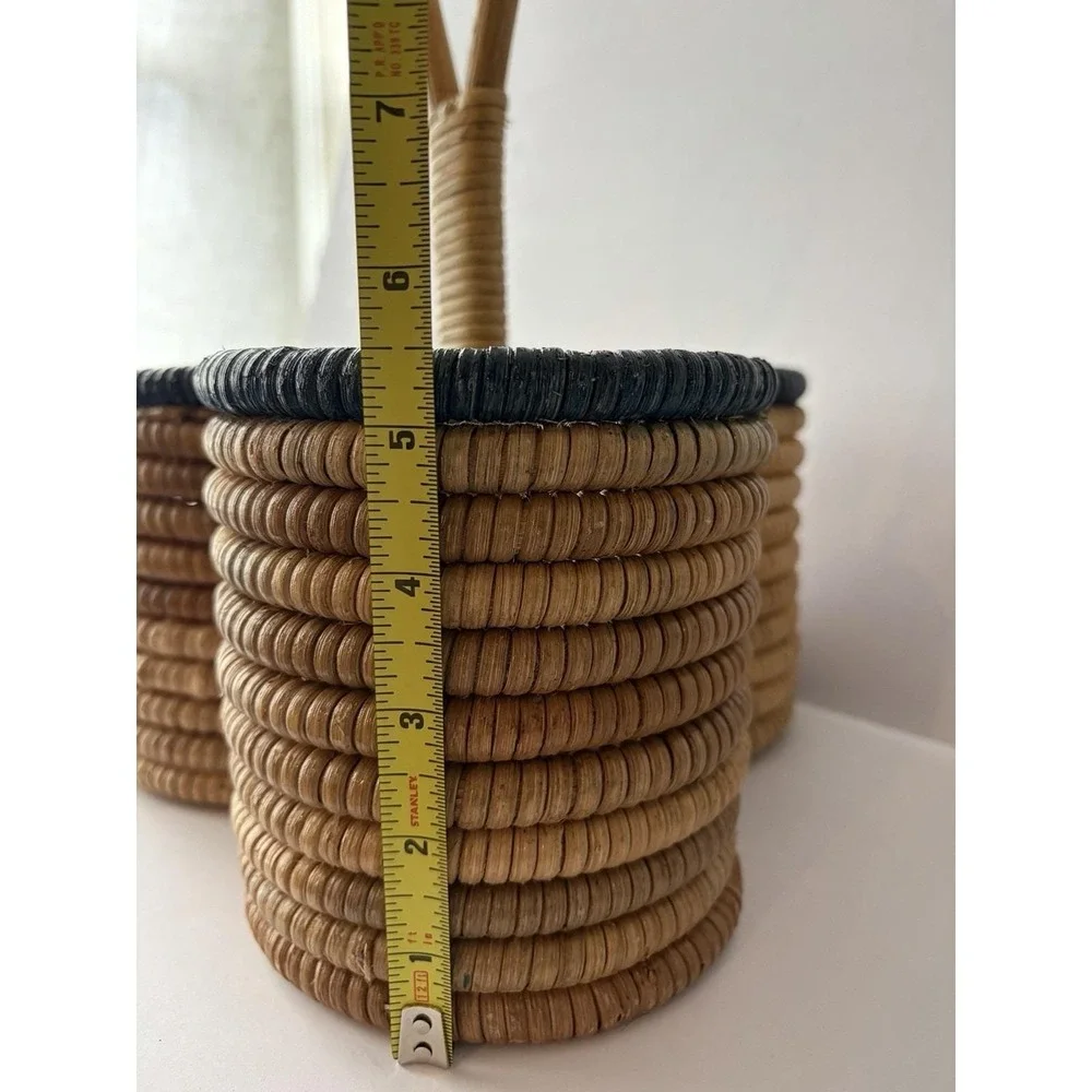 Vintage Woven Rattan 3‎ Compartment Caddy Basket w Handle Boho